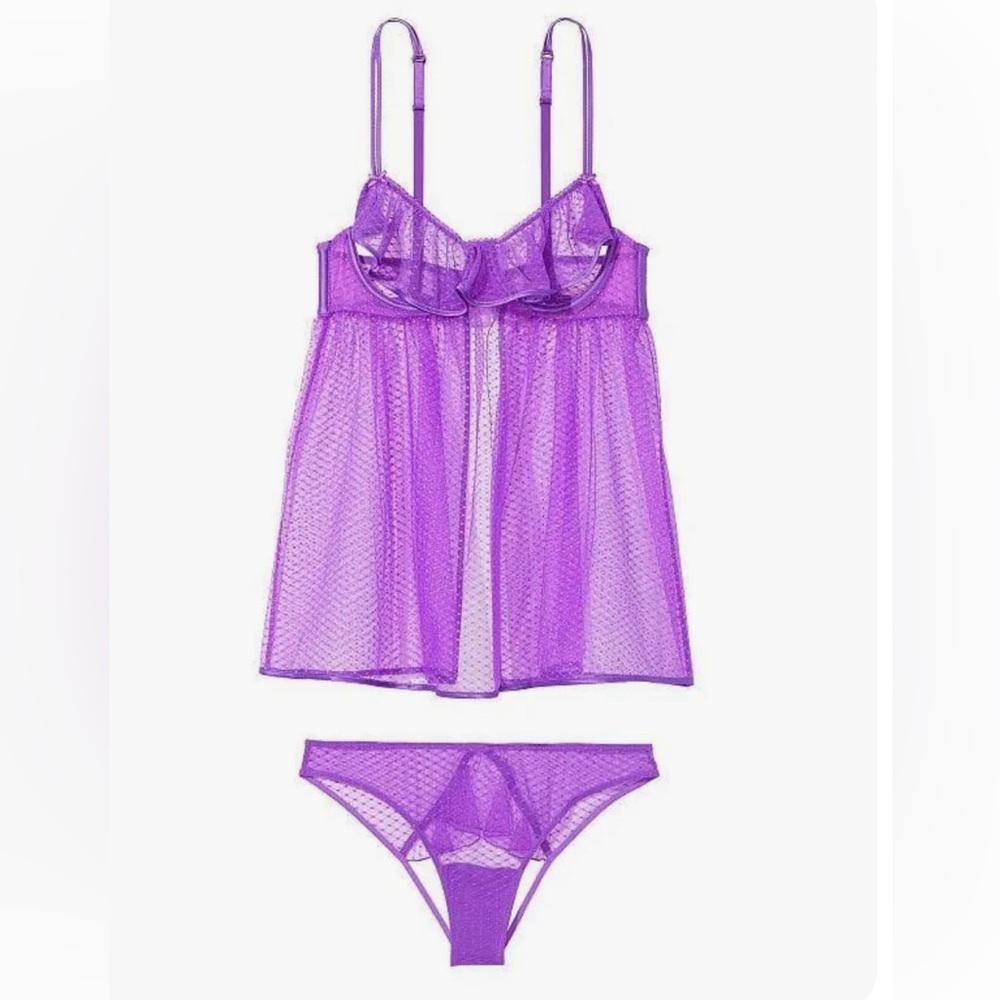 VS Peekaboo Mesh Open-Cup Babydoll Set NWT